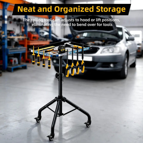 Adjustable Work Table And Tool Cart On Wheels For Garage And Shop, Portable Mechanic Workstation With 360 Degree Locking Casters in garage