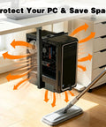 Dead Easy Under Desk PC Holder And Wall Mount Computer Tower Stand With 77 Lb Capacity Adjustable Height shown mounted, saving space.