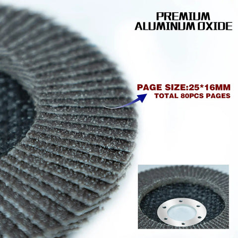 Premium Ten Pack 40 Grit Flap Disc For Angle Grinder 4.5 Inch By 7/8 Arbor close-up view showing aluminum oxide material and disc texture.