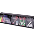 Five Bin Horizontal Tilt Bin Storage System With Interlocking Modular Design, wall-mount or countertop use, transparent tilt-out bins