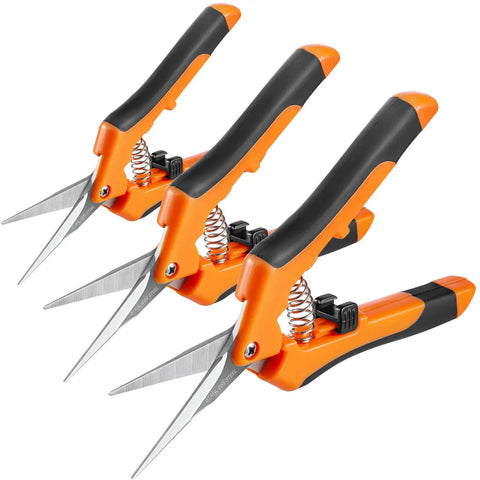 Three Pack 6.5 Inch Pruning Shears For Precise Cuts One Hand Operation Stainless Steel Straight Blades Ergonomic Handles