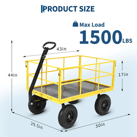 Heavy Duty 1500 Lbs Mesh Steel Garden Cart With Folding Utility Wagon Removable Sides All Terrain Wheels 3 In 1 ATV Trailer