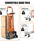 Beefy 4 In 1 Stair Climbing Hand Truck 1000 Lb Capacity Aluminum Foldable Dolly Utility Cart Heavy Duty Convertible With Upright Stair Climber 45 Degree Tilt Platform Cart And U Shaped Extension Solid Rubber Tri Wheels, shown with boxes