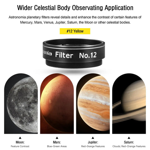1.25 Inch Yellow Planetary Filter With Metal Frame For Lunar And Planetary Observation Boosts Contrast In Images And Live Views
