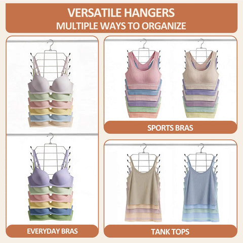Image showing No Sweat Bra Hanger Rack And Tank Top Storage System Featuring 24 Sturdy Metal Hooks holding bras and tank tops.
