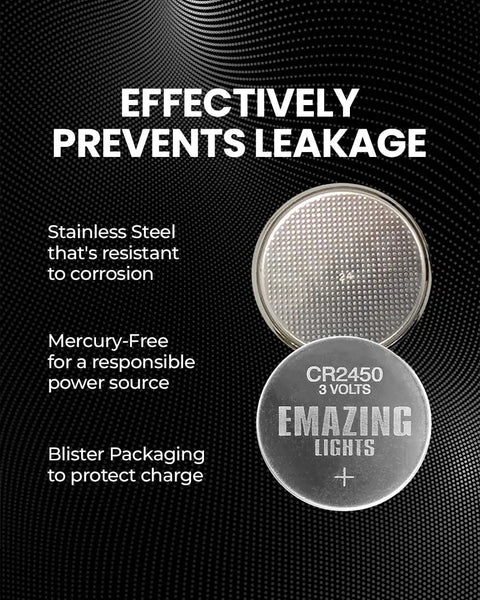 CR2450 3V Lithium Coin Cell Battery 20 Pack Heavy Duty Button Cells in stainless steel, preventing leakage and corrosion.