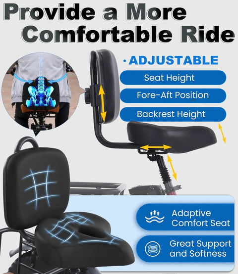 Electric Tricycle For Adults With Beast 1350W Motor, 48V 15.6Ah Battery, 20x4 Fat Tire Folding Trike, 3 Wheel Ebike, Up To 20 MPH, Differential Drive, Rugged Brown And Black Finish adjustable comfort seat
