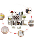 Solid Wood Wall Mounted Wine Rack With Stem Glass Holder Kickback Ready Industrial Vintage Vibe featuring multiple bottles and glasses.
