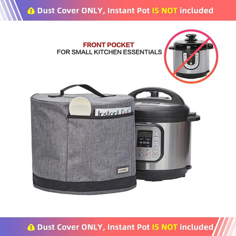 Dust Cover With Pockets For Instant Pot 6 Quart Insulated Pressure Cooker Case With Wipe Clean Lining Grey next to pot