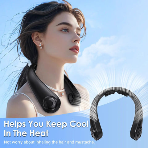 Wearable Neck Fan With Support And 5 Speeds Ultra Lightweight Personal Cooler Blows Cold Air Rechargeable USB C All Day Comfort.