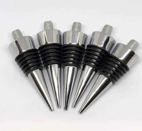 Sturdy Chrome Cone Bottle Stopper Kit For Wood Turning Lathes 20 Pack featuring five chrome stoppers with silicone seals.