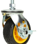 Hardcore Durable 4 X 2 Inch Wide Caster Wheels With Parking Brake 2 Pack angled view with yellow wheel and metal housing.