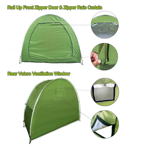 Outdoor Bike Shelter For Two Bikes Made With 210D Oxford Fabric PU4000 Waterproof Coating And Reinforced With Fiberglass Rods