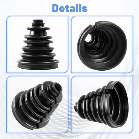 Close-up of Split Type CV Boot Kit Fits 22mm To 28mm Shaft, 128mm Height, showing details from multiple angles.