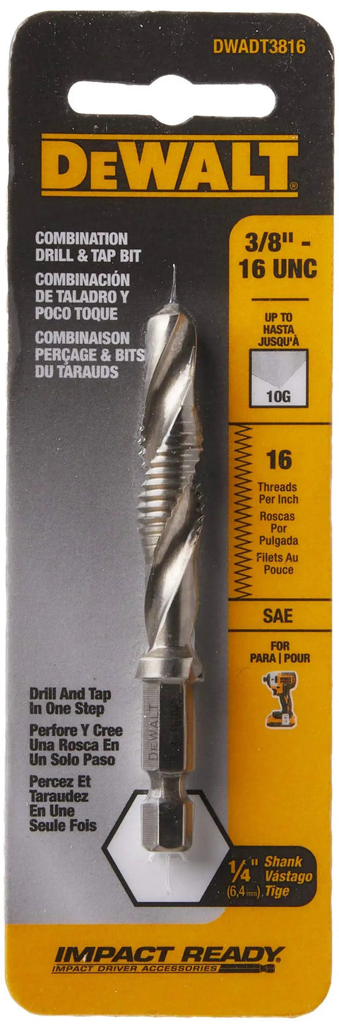 Impact Ready 3/8 Inch UNC Drill Tap Combo Bit With Hex Shank Drills Taps Deburrs And Countersinks In One Step For Quick Efficient Hole Creation With Your Impact Driver
