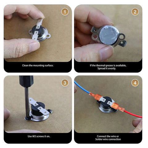 Installation steps for KSD301 Snap Action Bimetal Thermostat Switch 50C On 40C Off Normally Open 125V 16A Auto Reset