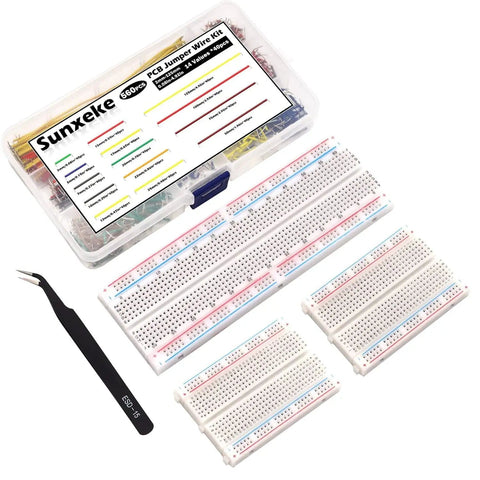 560 Piece Breadboard Jumper Wire Kit With PCB Circuit Board Assortment 14 Lengths Wires Includes Tweezers And Transparent Storage Box