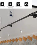 Indoor 3Ft Metal Stair Handrail Two Section Grab Rail For Disabled Elderly, Wall Mount, Galvanized Pipe, Black Finish on Staircase