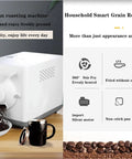 Electric Coffee And Nut Roaster Machine 1600 Watt Automatic Stirring Non Stick Pan with coffee beans and cup.