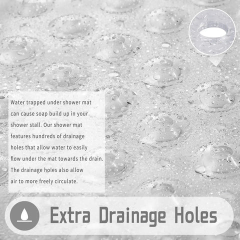 Close-up of Total Bath Upgrade Slick Non Slip Shower Mat with drainage holes, showing clear design and water flow features.