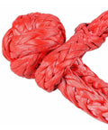 Close-up of red woven 4x4 Recovery Soft Shackle Set 2 Pack With Protective Sleeve And Floats Flexible Synthetic Cable