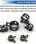 Five black 65Mn steel spring hose clamps from Eight Size Spring Hose Clamp Kit 7 To 18mm with constant tension band clamps.