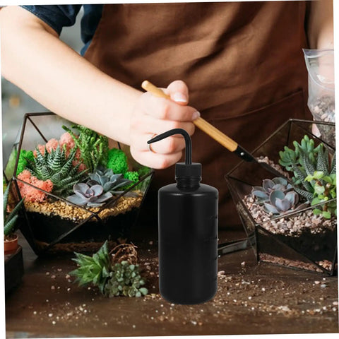 Two Pack Plastic Squeeze Bottles With Curved Nozzle For Precise Plant Watering And Cleaning, Perfect For Succulents, Terrariums, And Fish Tank Maintenance, Narrow Space Access, Easy Bottom Cleaning black plastic squeeze bottle with curved nozzle for terrariums