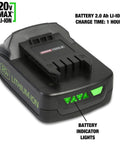 20V Max Brushless Hammer Drill With Battery And Charger Cordless Power Tool For Home And Pro Use, 2.0Ah Li-ion battery