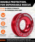 Red snatch ring of Soft Shackle Winch Recovery Ring Kit Orange Offroad Gear Half Inch By Twenty Two Inch With 60,600 Lbs Breaking Strength