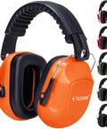 Bright Orange Adjustable Safety Earmuffs For Adults With Real Talk Comfort And Hearing Protection Noise Reduction NRR 26dB For Construction Work And Loud Environments Durable Over Ear Muffs For Shooters And Builders, different color options displayed, showing ergonomic design and cushioned headband.