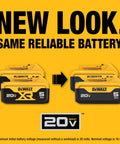 Front view of 20V Max XR 5Ah Lithium Ion Battery Two Pack with LED Charge Indicator in new design, labeled for heavy duty use.