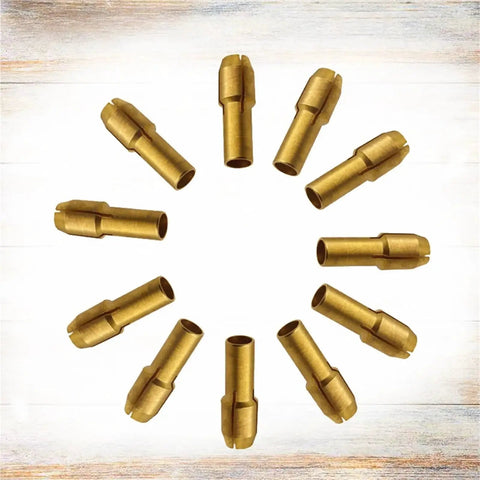 Get These Amsazing 3 Set Brass Collet Kits For Your Rotary Tool. Brass collet accessories arranged in circular pattern.