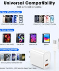 Universal compatibility of 20W USB C Fast Charger Wall Block With 6 Ft Type C To USB C Cable for iPhone, iPad, and Samsung devices