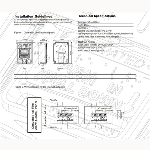 Installation guide and specs for Emergency Alarm Station With Key Lock Dual Action Pull Point For Fire Safety, Panic Button.