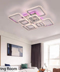 Dope Modern Ceiling Light Fixture with 23.6 Inch LED Panel and Five Square Lamps in living room