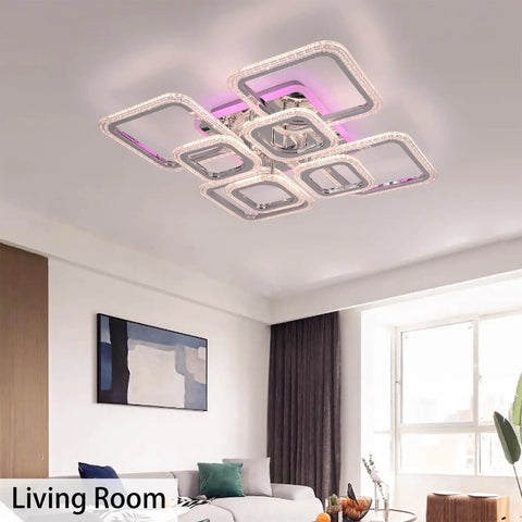 Dope Modern Ceiling Light Fixture with 23.6 Inch LED Panel and Five Square Lamps in living room