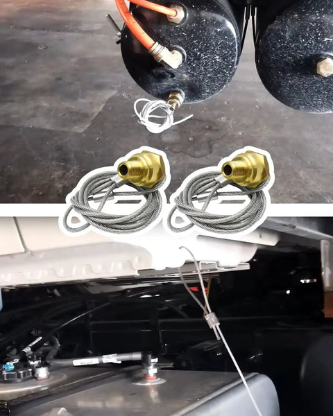 Top and bottom view of 2 Pack One Quarter Inch NPT Air Tank Drain Valve With Sixty Inch Cable for big rig semi trucks replacement