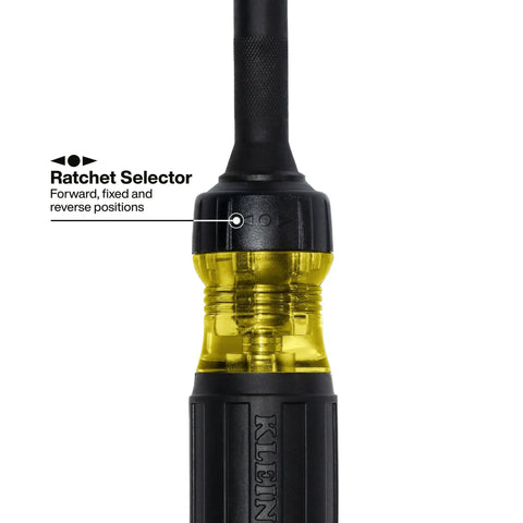 Close-up of ratchet selector on 15-In-1 Multi-Bit Ratcheting Screwdriver Set With Impact-Rated Bits, 7 ProFlex Double-Ended Tips, 1/4-Inch Nut Driver, Built Tough For Pros And DIYers, 8-Piece.
