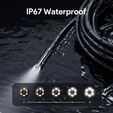 Dual Lens Endoscope Borescope Camera With Light, HD 4.3 Inch IPS Screen, IP67 Waterproof, 16.5ft Semi-Rigid Snake Cable For Cars, Walls, Drains And Pipes, Flip Between Front And Side Views With Ease, waterproof probe and cable