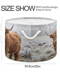 Cow Print Cotton Rope Storage Basket Large Collapsible Grab-And-Go Organizer For Toys Pillows Blankets Laundry Towels And Home Decor 20 X 13.9 Inches Sturdy Foldable Bin For Living Room Bedroom Bathroom Closet with Highland cow design