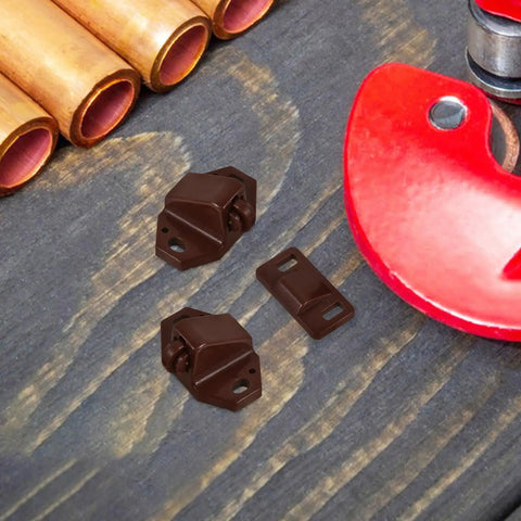 20 Pack Plastic Ball Catch Latches For Cabinets And Cupboards on wooden surface with red tool nearby