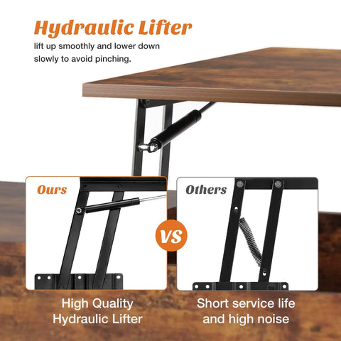 Lift Top Coffee Table With Hidden Storage For Living Room Adjustable Height Up To 6.3 Inches Hydraulic Lifter Close-up