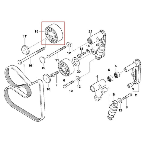 Keep Your BMW E46, E39, X5, And Z4 Running Smooth With This Durable Drive Belt Tensioner Pulley detailed diagram.