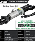 Heavy Duty 1800W Electric Hydraulic Rebar Bender Machine For #8-25mm Rods Portable Steel Bar Bagger with aluminum body and power specifications
