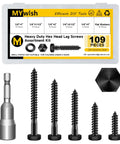 109 Piece 1/4 Inch Lag Screws And Washers Kit Pro Grade Heavy Duty Wood Bolts Set In 304 Stainless Steel With Black Oxide Finish