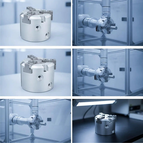 Three-Jaw Pneumatic Clamping Chuck With Air-Driven Cylinder For A Tight, Secure Workpiece Grasp In Industrial Systems, Assembly Lines