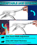 Image showing the 10 Inch Heavy Duty Locking Sheet Metal Clamp For Welding And Metalwork With Adjustable Opening Nickel Plated Carbon Steel Duckbill Locking Pliers For Metal Bending And Clamping 1 Pack, featuring adjustable jaw opening.