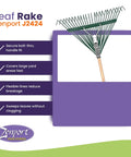 Leaf Rake Head With Deluxe Spring, 24-Inch Wide Metal Rake, 24 Tines, Bolt Through Design For Heavy Duty Yard Cleanup
