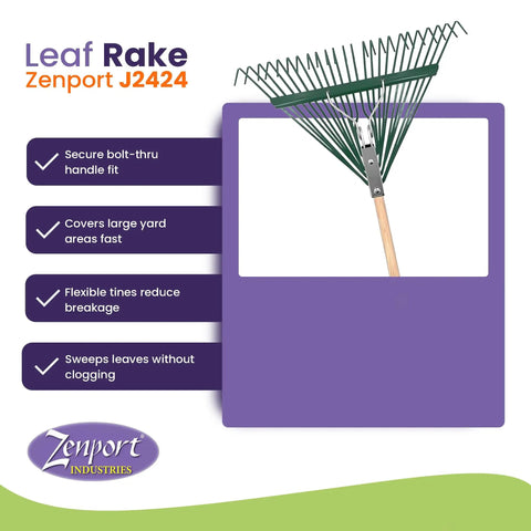 Leaf Rake Head With Deluxe Spring, 24-Inch Wide Metal Rake, 24 Tines, Bolt Through Design For Heavy Duty Yard Cleanup