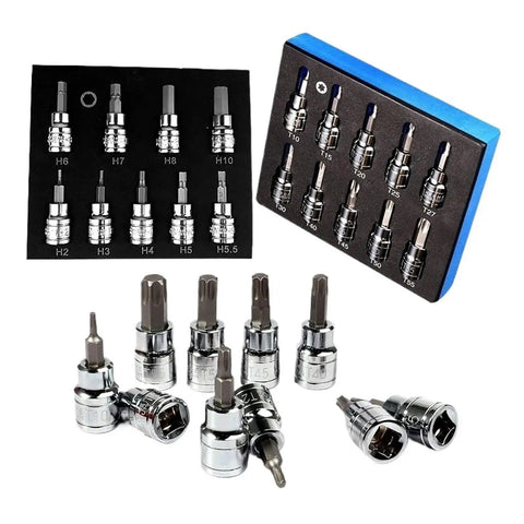 3/8 Inch Heavy Duty Hex Bit Socket Set With Star Shaped Allen Keys For Impact Drills Sturdy Metric Tools Kit to Crush Rusted Bolts Easy, chrome bits